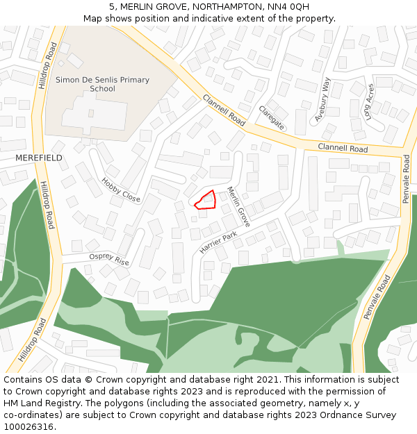 5, MERLIN GROVE, NORTHAMPTON, NN4 0QH: Location map and indicative extent of plot