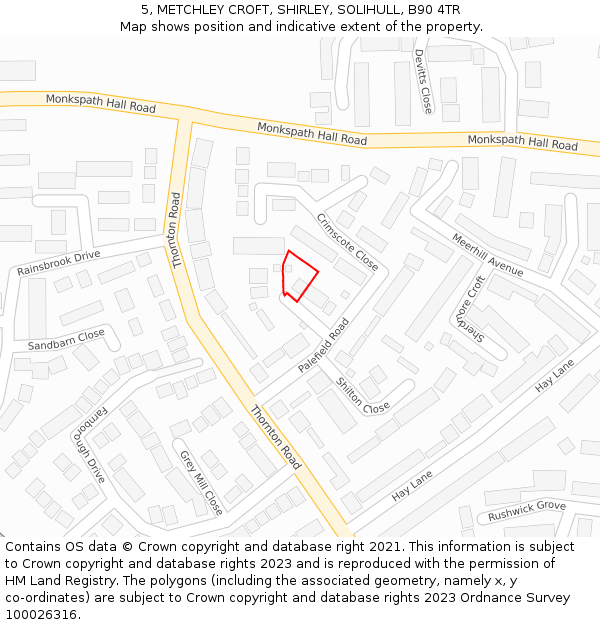 5, METCHLEY CROFT, SHIRLEY, SOLIHULL, B90 4TR: Location map and indicative extent of plot