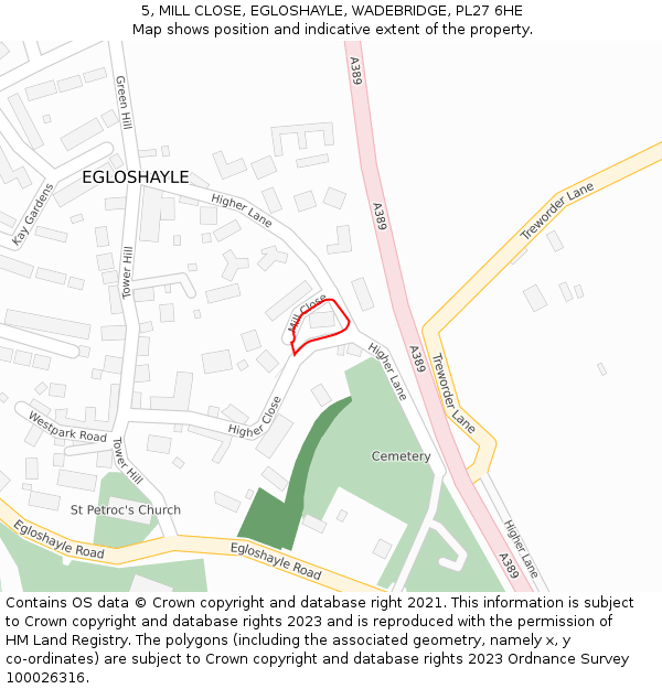 5, MILL CLOSE, EGLOSHAYLE, WADEBRIDGE, PL27 6HE: Location map and indicative extent of plot