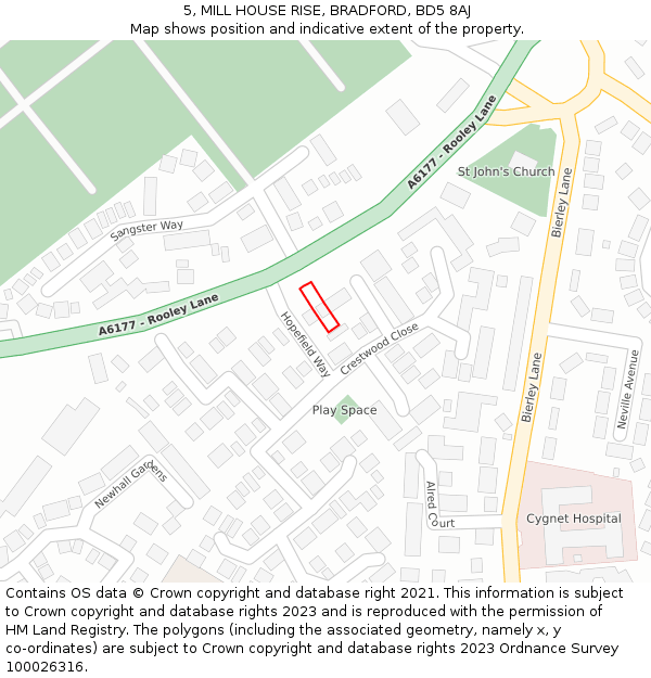 5, MILL HOUSE RISE, BRADFORD, BD5 8AJ: Location map and indicative extent of plot