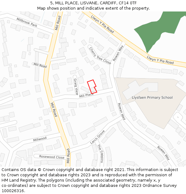 5, MILL PLACE, LISVANE, CARDIFF, CF14 0TF: Location map and indicative extent of plot