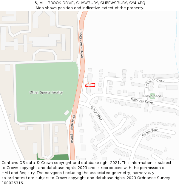 5, MILLBROOK DRIVE, SHAWBURY, SHREWSBURY, SY4 4PQ: Location map and indicative extent of plot