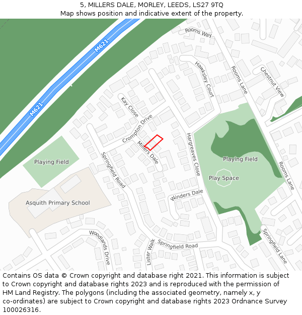 5, MILLERS DALE, MORLEY, LEEDS, LS27 9TQ: Location map and indicative extent of plot