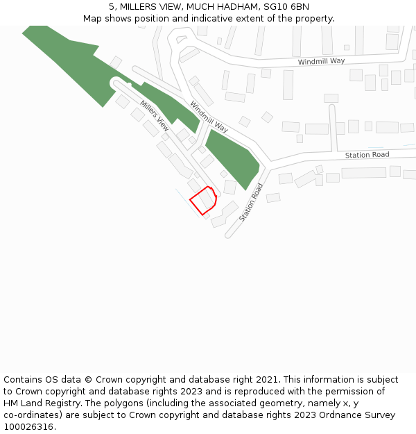 5, MILLERS VIEW, MUCH HADHAM, SG10 6BN: Location map and indicative extent of plot