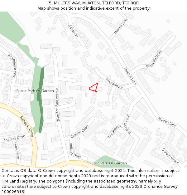 5, MILLERS WAY, MUXTON, TELFORD, TF2 8QR: Location map and indicative extent of plot