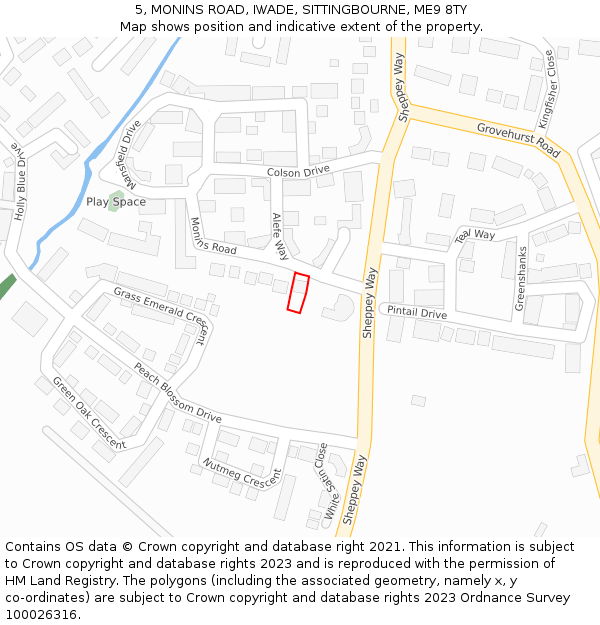 5, MONINS ROAD, IWADE, SITTINGBOURNE, ME9 8TY: Location map and indicative extent of plot