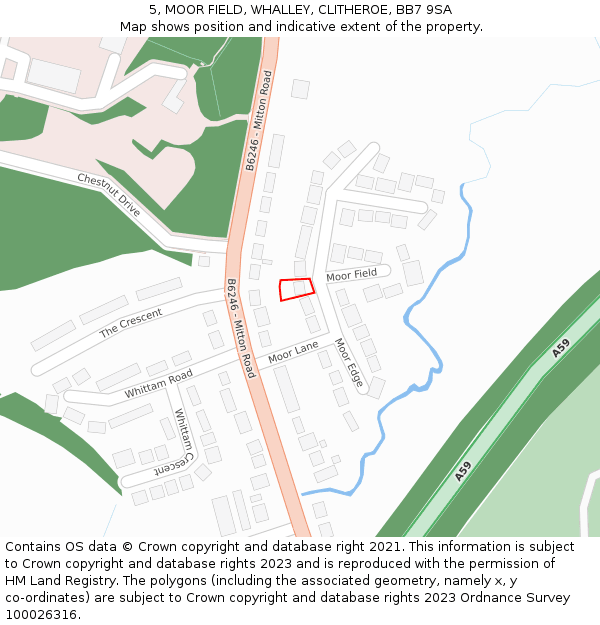 5, MOOR FIELD, WHALLEY, CLITHEROE, BB7 9SA: Location map and indicative extent of plot