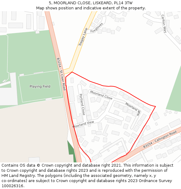 5, MOORLAND CLOSE, LISKEARD, PL14 3TW: Location map and indicative extent of plot