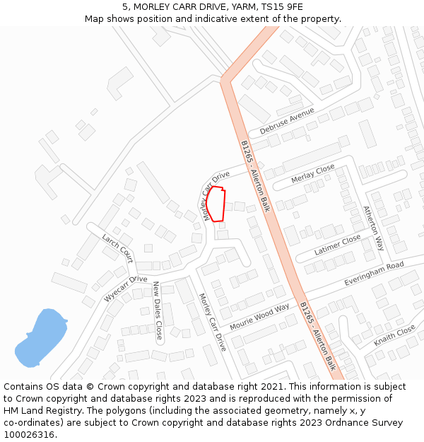 5, MORLEY CARR DRIVE, YARM, TS15 9FE: Location map and indicative extent of plot