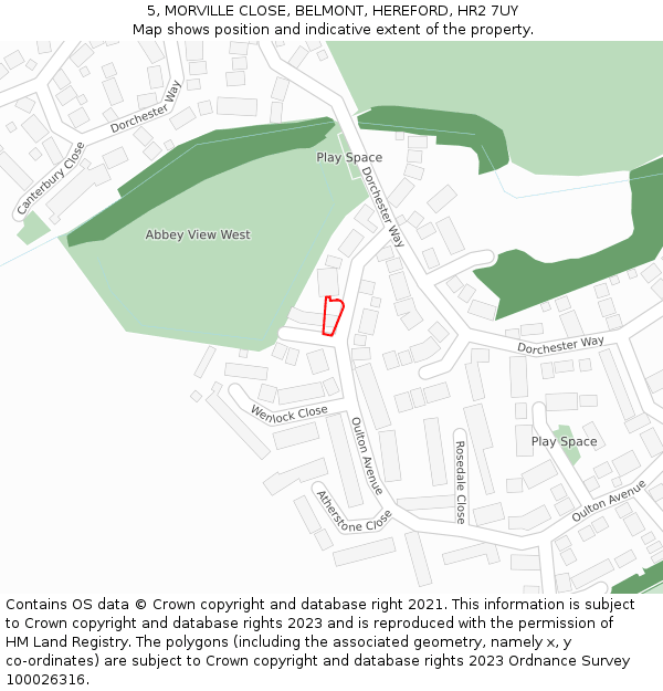 5, MORVILLE CLOSE, BELMONT, HEREFORD, HR2 7UY: Location map and indicative extent of plot