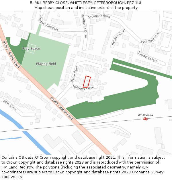 5, MULBERRY CLOSE, WHITTLESEY, PETERBOROUGH, PE7 1UL: Location map and indicative extent of plot