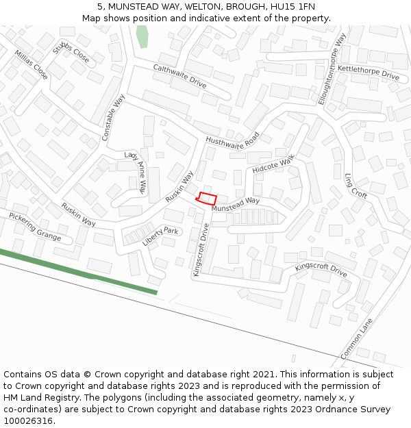 5, MUNSTEAD WAY, WELTON, BROUGH, HU15 1FN: Location map and indicative extent of plot