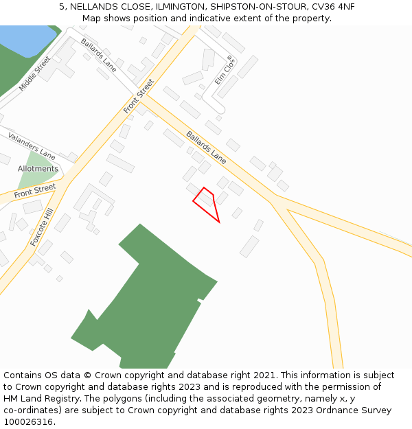 5, NELLANDS CLOSE, ILMINGTON, SHIPSTON-ON-STOUR, CV36 4NF: Location map and indicative extent of plot