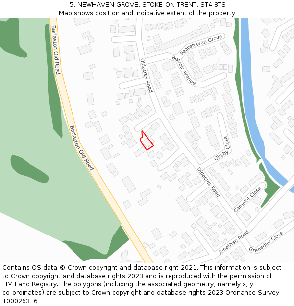 5, NEWHAVEN GROVE, STOKE-ON-TRENT, ST4 8TS: Location map and indicative extent of plot