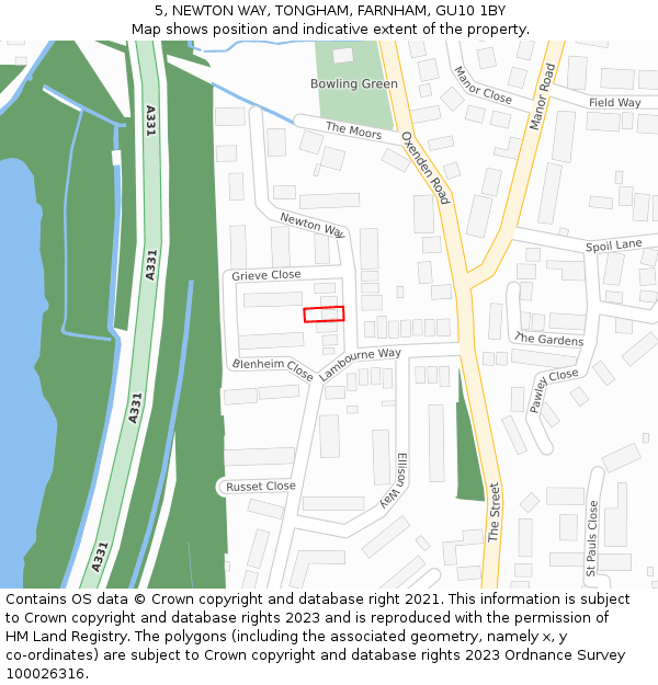 5, NEWTON WAY, TONGHAM, FARNHAM, GU10 1BY: Location map and indicative extent of plot