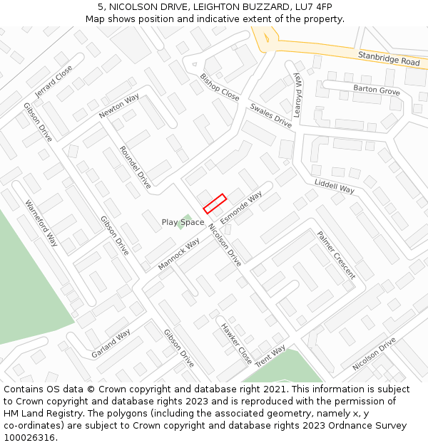 5, NICOLSON DRIVE, LEIGHTON BUZZARD, LU7 4FP: Location map and indicative extent of plot