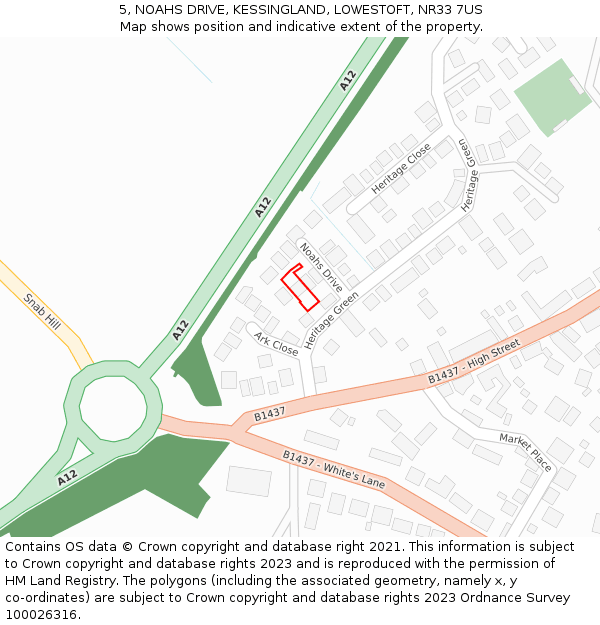 5, NOAHS DRIVE, KESSINGLAND, LOWESTOFT, NR33 7US: Location map and indicative extent of plot