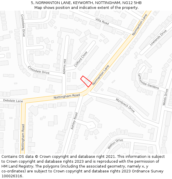 5, NORMANTON LANE, KEYWORTH, NOTTINGHAM, NG12 5HB: Location map and indicative extent of plot