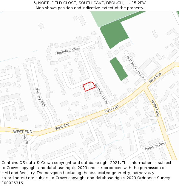 5, NORTHFIELD CLOSE, SOUTH CAVE, BROUGH, HU15 2EW: Location map and indicative extent of plot