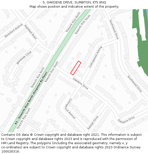 5, OAKDENE DRIVE, SURBITON, KT5 9NQ: Location map and indicative extent of plot