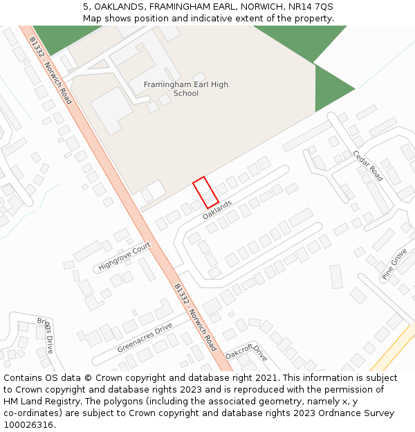 5, OAKLANDS, FRAMINGHAM EARL, NORWICH, NR14 7QS: Location map and indicative extent of plot