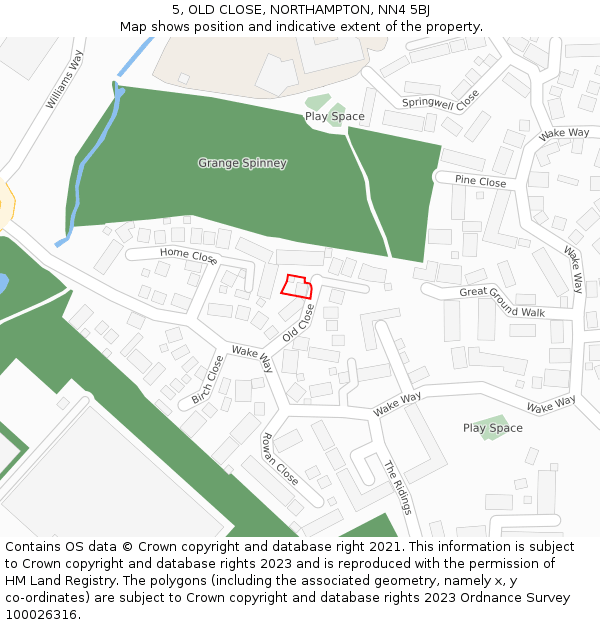 5, OLD CLOSE, NORTHAMPTON, NN4 5BJ: Location map and indicative extent of plot