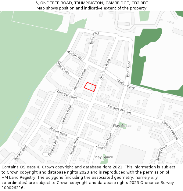 5, ONE TREE ROAD, TRUMPINGTON, CAMBRIDGE, CB2 9BT: Location map and indicative extent of plot