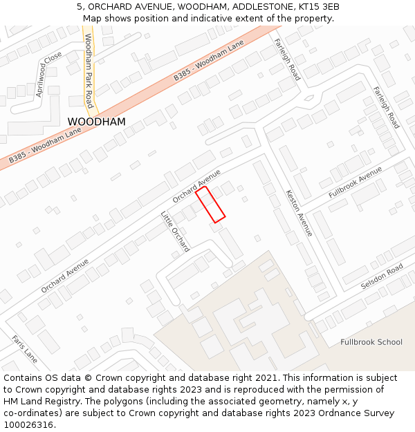 5, ORCHARD AVENUE, WOODHAM, ADDLESTONE, KT15 3EB: Location map and indicative extent of plot