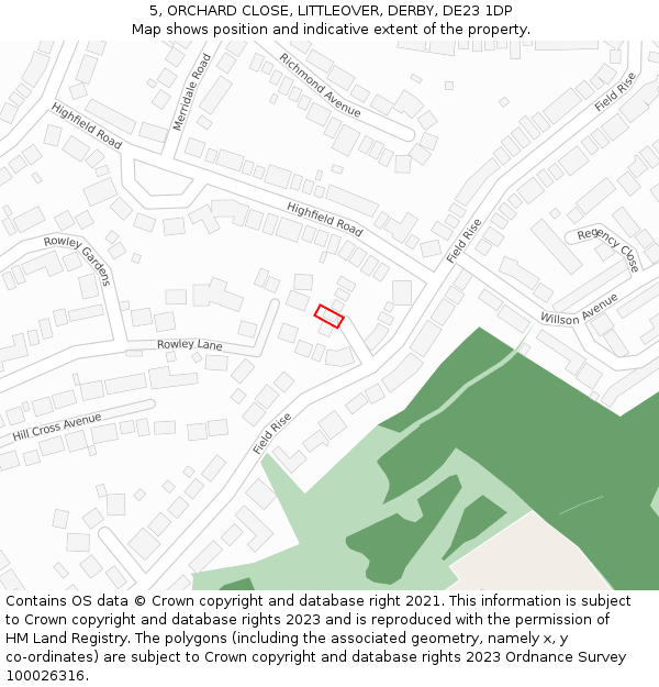 5, ORCHARD CLOSE, LITTLEOVER, DERBY, DE23 1DP: Location map and indicative extent of plot