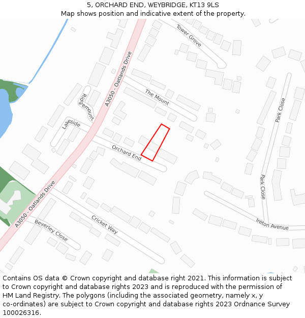 5, ORCHARD END, WEYBRIDGE, KT13 9LS: Location map and indicative extent of plot