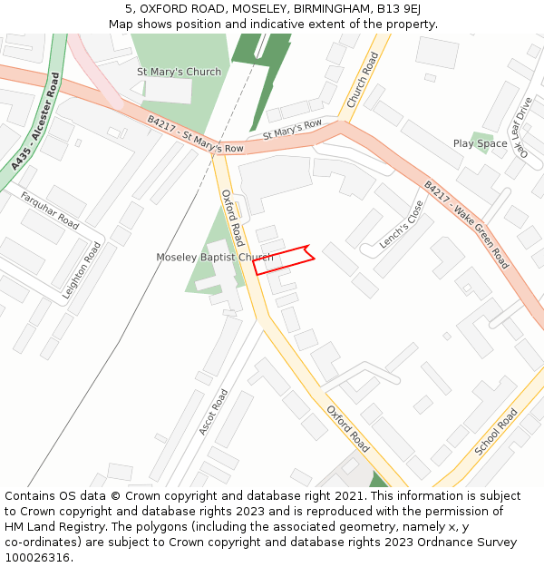 5, OXFORD ROAD, MOSELEY, BIRMINGHAM, B13 9EJ: Location map and indicative extent of plot