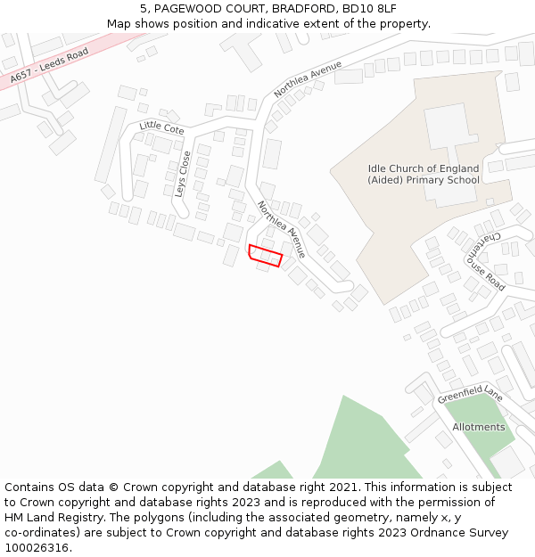 5, PAGEWOOD COURT, BRADFORD, BD10 8LF: Location map and indicative extent of plot