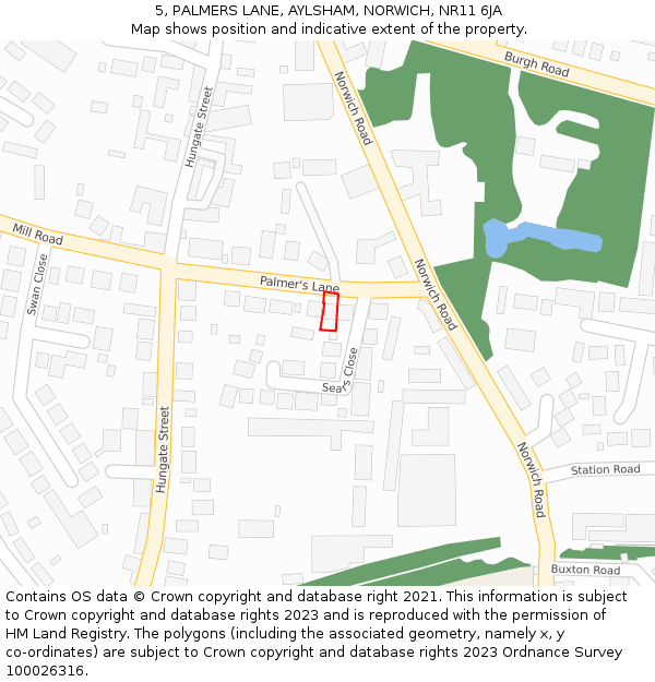 5, PALMERS LANE, AYLSHAM, NORWICH, NR11 6JA: Location map and indicative extent of plot