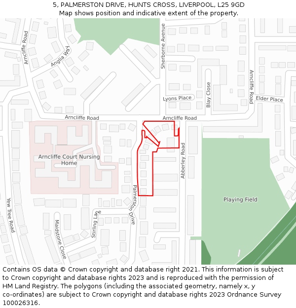 5, PALMERSTON DRIVE, HUNTS CROSS, LIVERPOOL, L25 9GD: Location map and indicative extent of plot