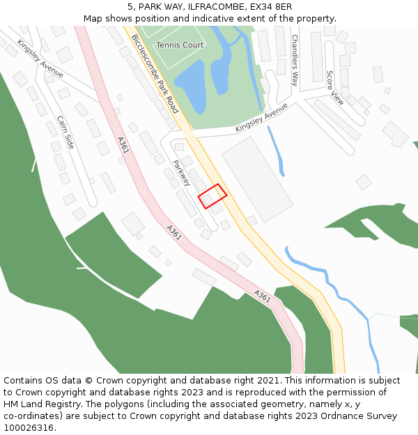 5, PARK WAY, ILFRACOMBE, EX34 8ER: Location map and indicative extent of plot