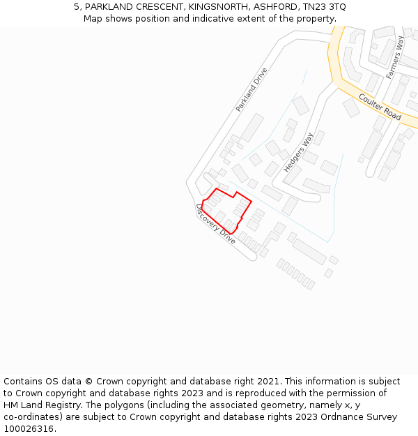 5, PARKLAND CRESCENT, KINGSNORTH, ASHFORD, TN23 3TQ: Location map and indicative extent of plot