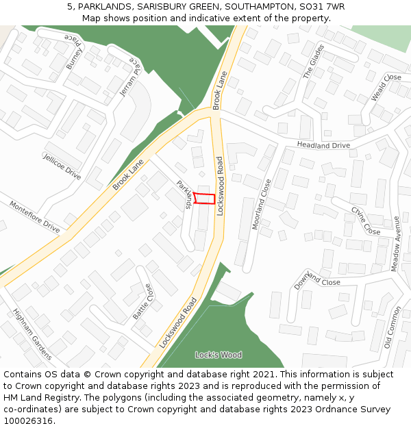 5, PARKLANDS, SARISBURY GREEN, SOUTHAMPTON, SO31 7WR: Location map and indicative extent of plot