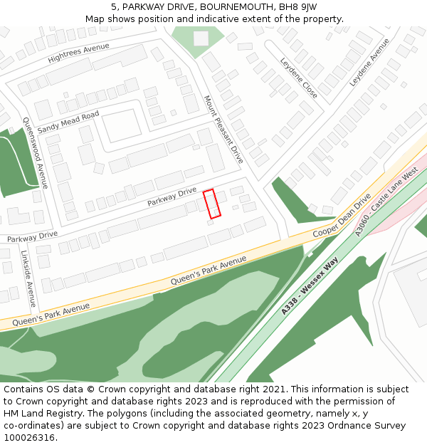 5, PARKWAY DRIVE, BOURNEMOUTH, BH8 9JW: Location map and indicative extent of plot