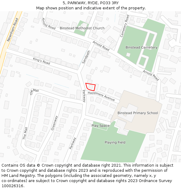 5, PARKWAY, RYDE, PO33 3RY: Location map and indicative extent of plot