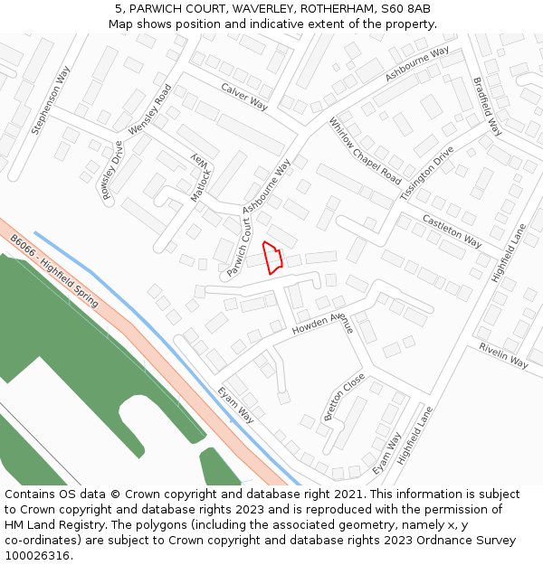 5, PARWICH COURT, WAVERLEY, ROTHERHAM, S60 8AB: Location map and indicative extent of plot