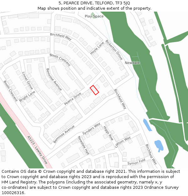 5, PEARCE DRIVE, TELFORD, TF3 5JQ: Location map and indicative extent of plot