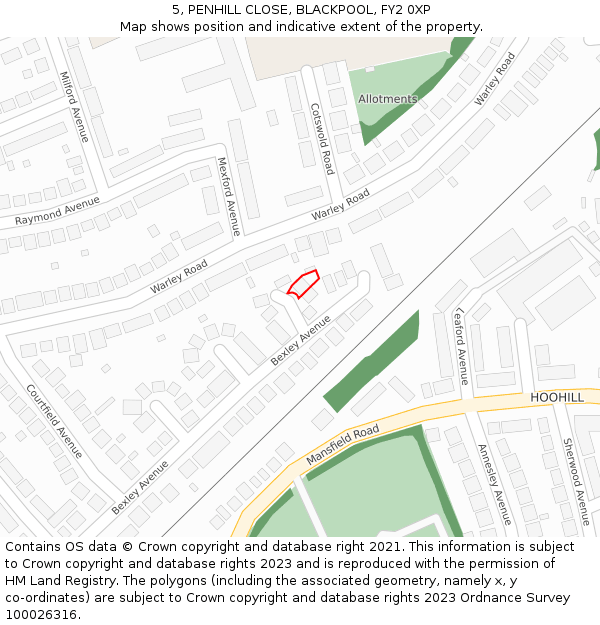 5, PENHILL CLOSE, BLACKPOOL, FY2 0XP: Location map and indicative extent of plot