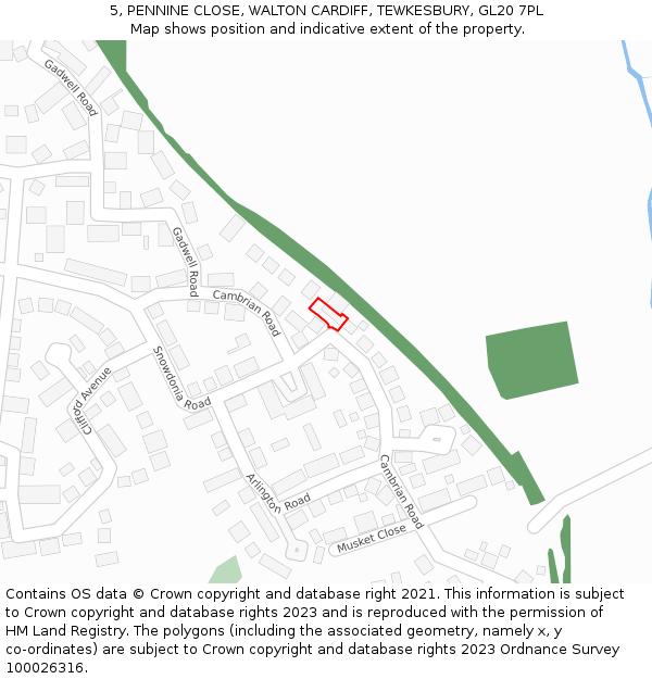 5, PENNINE CLOSE, WALTON CARDIFF, TEWKESBURY, GL20 7PL: Location map and indicative extent of plot