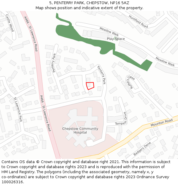 5, PENTERRY PARK, CHEPSTOW, NP16 5AZ: Location map and indicative extent of plot