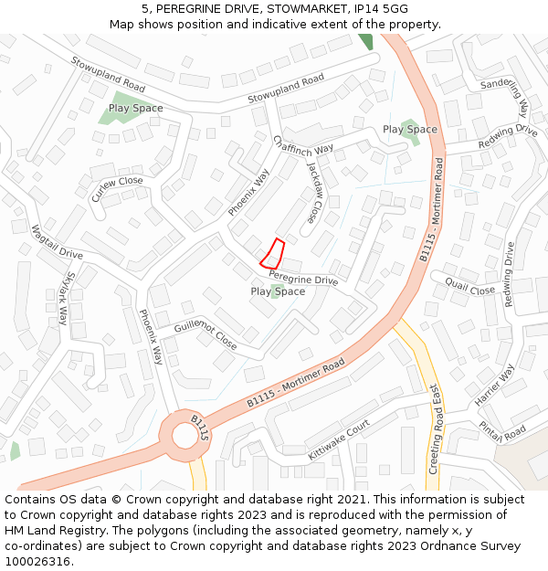 5, PEREGRINE DRIVE, STOWMARKET, IP14 5GG: Location map and indicative extent of plot