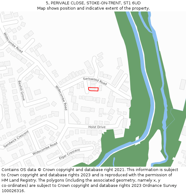 5, PERIVALE CLOSE, STOKE-ON-TRENT, ST1 6UD: Location map and indicative extent of plot