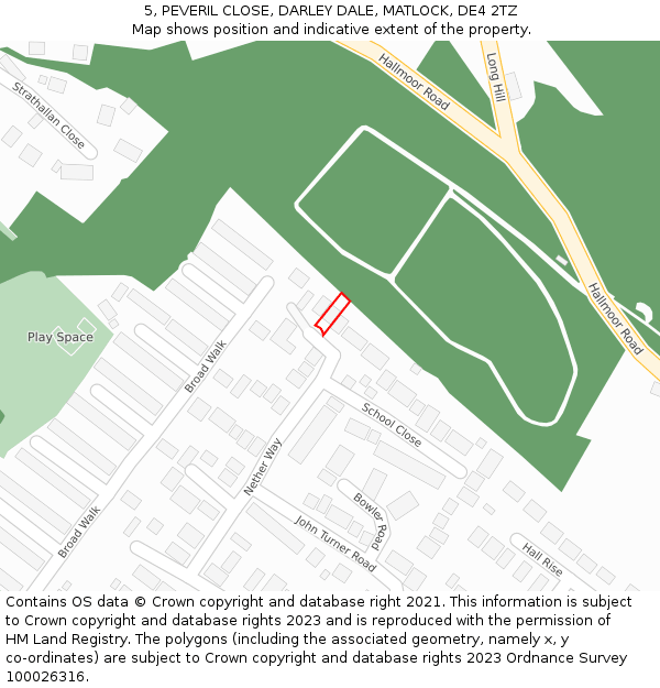 5, PEVERIL CLOSE, DARLEY DALE, MATLOCK, DE4 2TZ: Location map and indicative extent of plot