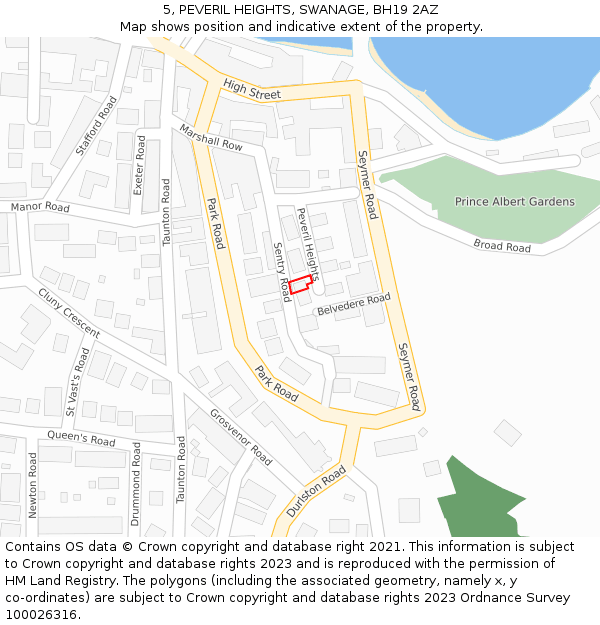 5, PEVERIL HEIGHTS, SWANAGE, BH19 2AZ: Location map and indicative extent of plot