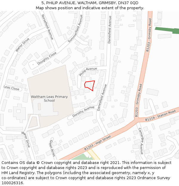 5, PHILIP AVENUE, WALTHAM, GRIMSBY, DN37 0QD: Location map and indicative extent of plot