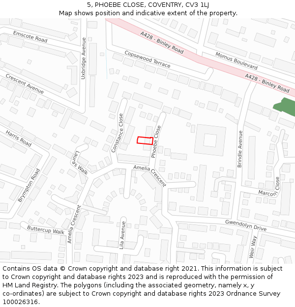 5, PHOEBE CLOSE, COVENTRY, CV3 1LJ: Location map and indicative extent of plot